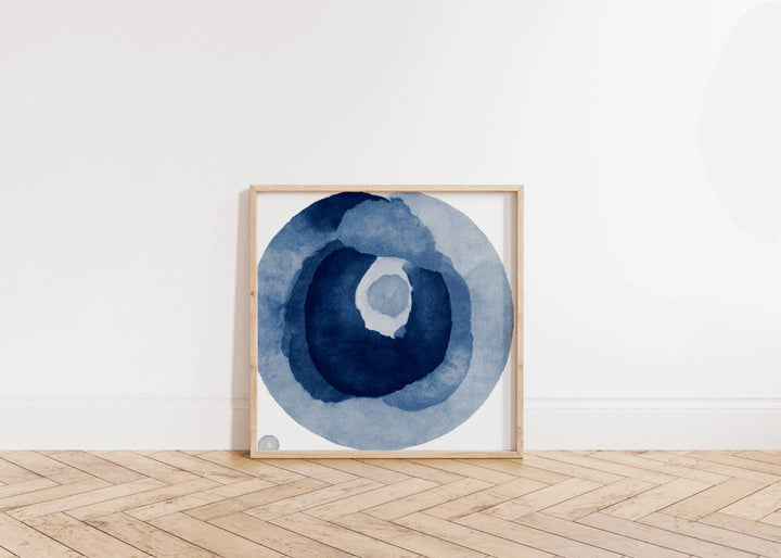 ABSTRACT EYE (Fine Art Print) | Indigo Watercolor Poster | Circles Wall Art | Minimalistic Home Print | Square Art Print