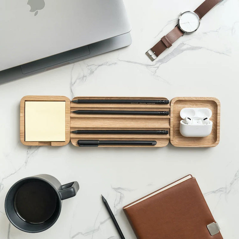 Pen Tray Oakyblocks, Pen Holder, Wooden Desk Organizer, Pen Holder for Desk, Catch All Trinket Tray, Desk Organization Setup, Work from Home