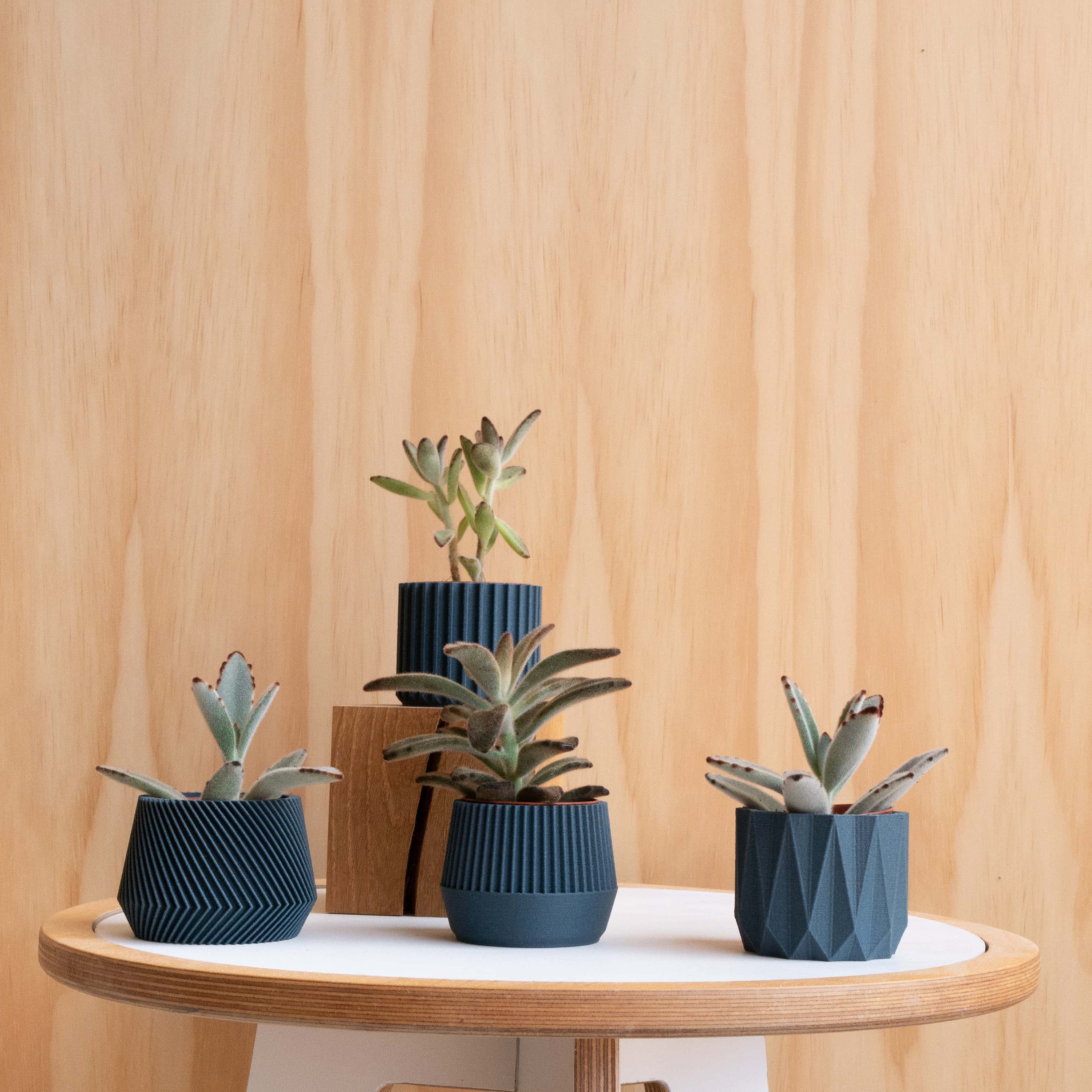 Set of 4 Small Indoor Planters - Indigo Blue - Original Planter Gift !