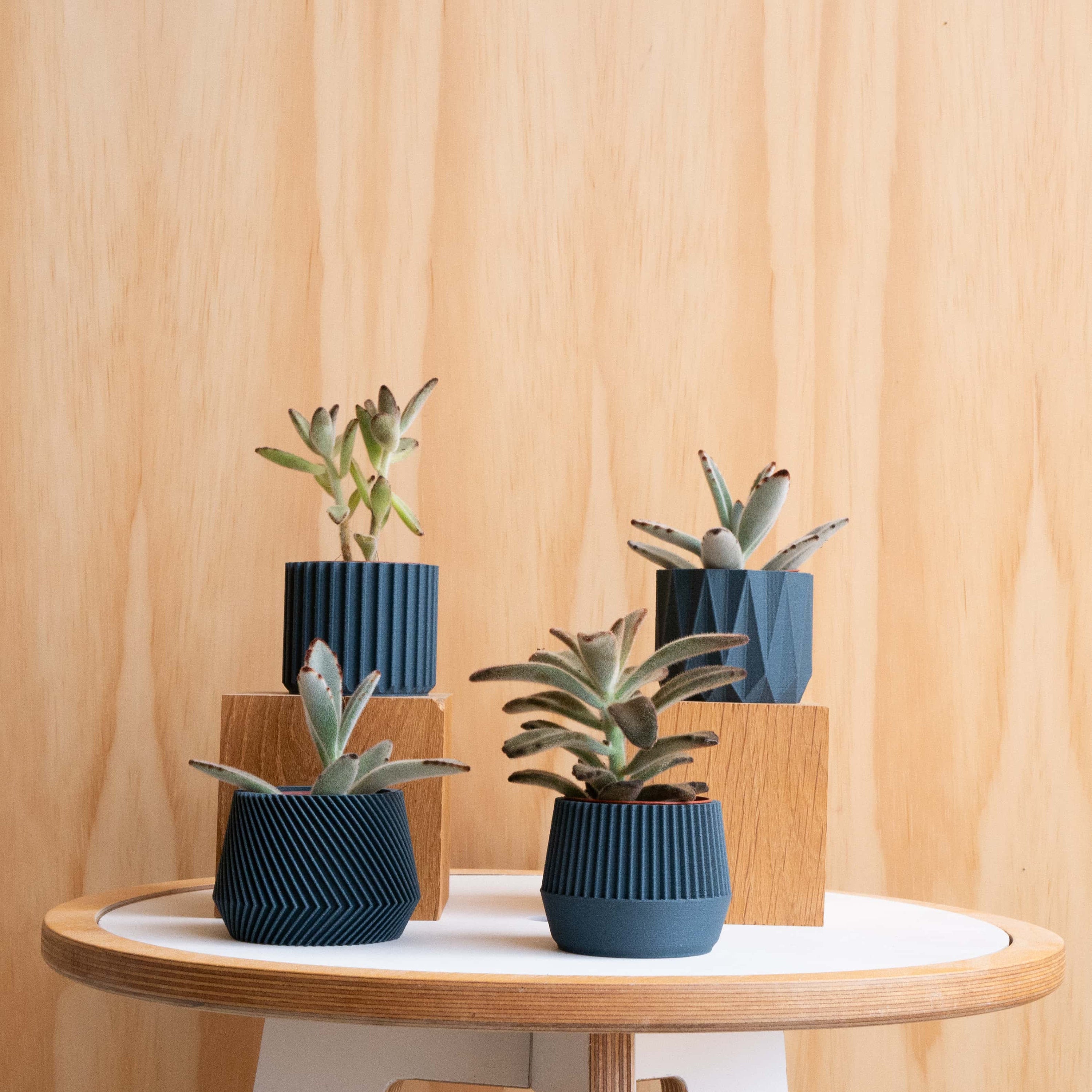 Set of 4 Small Indoor Planters - Indigo Blue - Original Planter Gift !