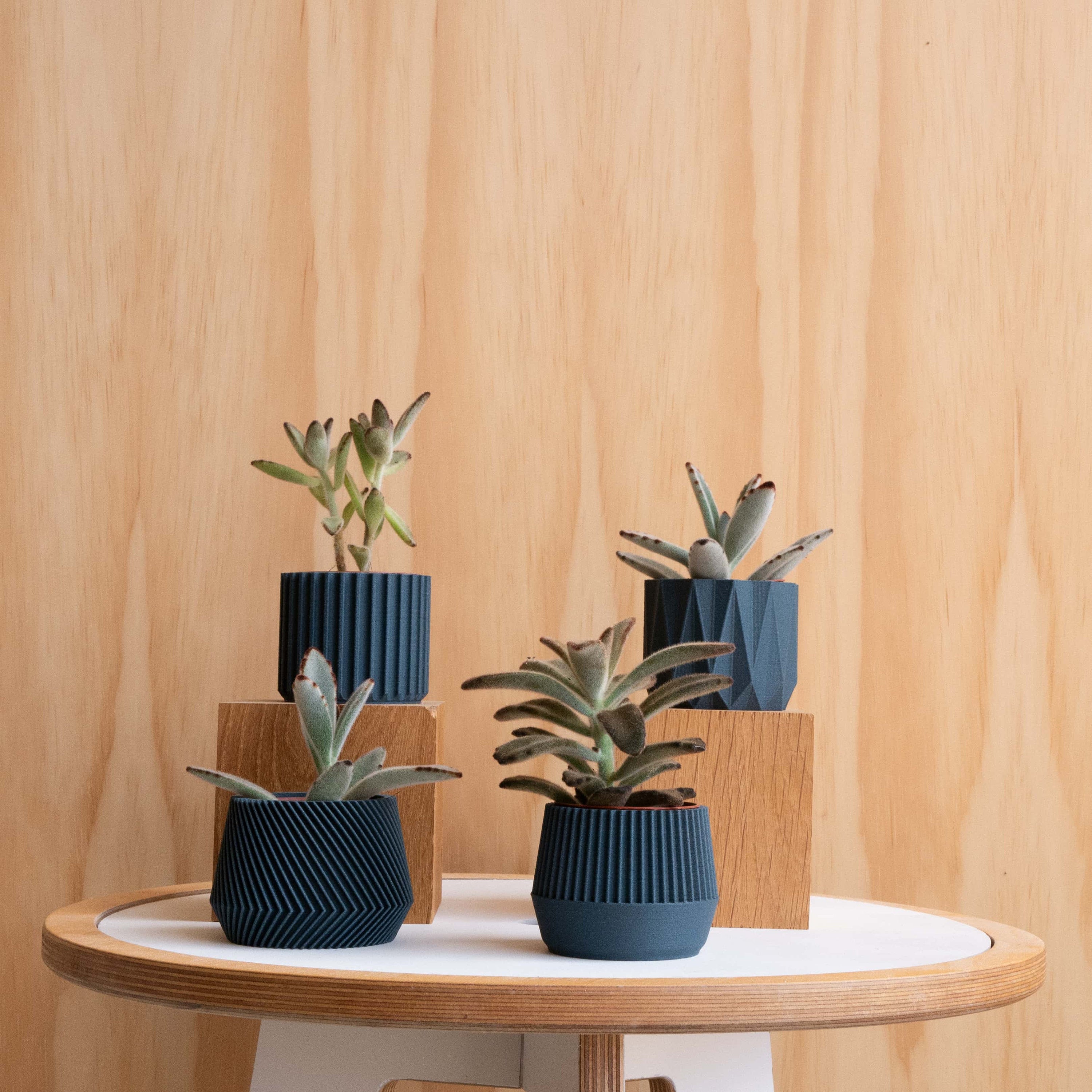 Set of 4 Small Indoor Planters - Indigo Blue - Original Planter Gift !