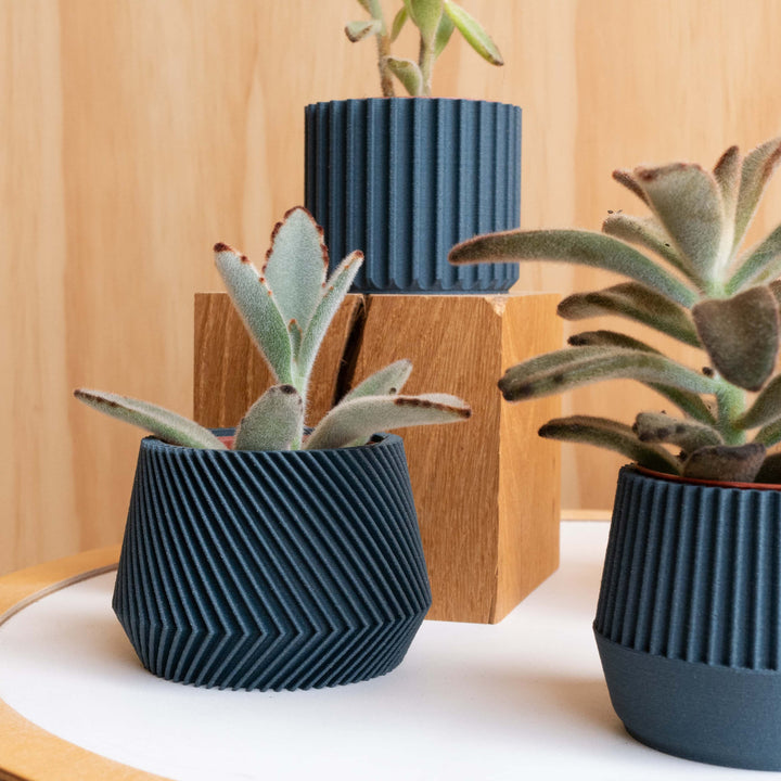 Set of 4 Small Indoor Planters - Indigo Blue - Original Planter Gift !