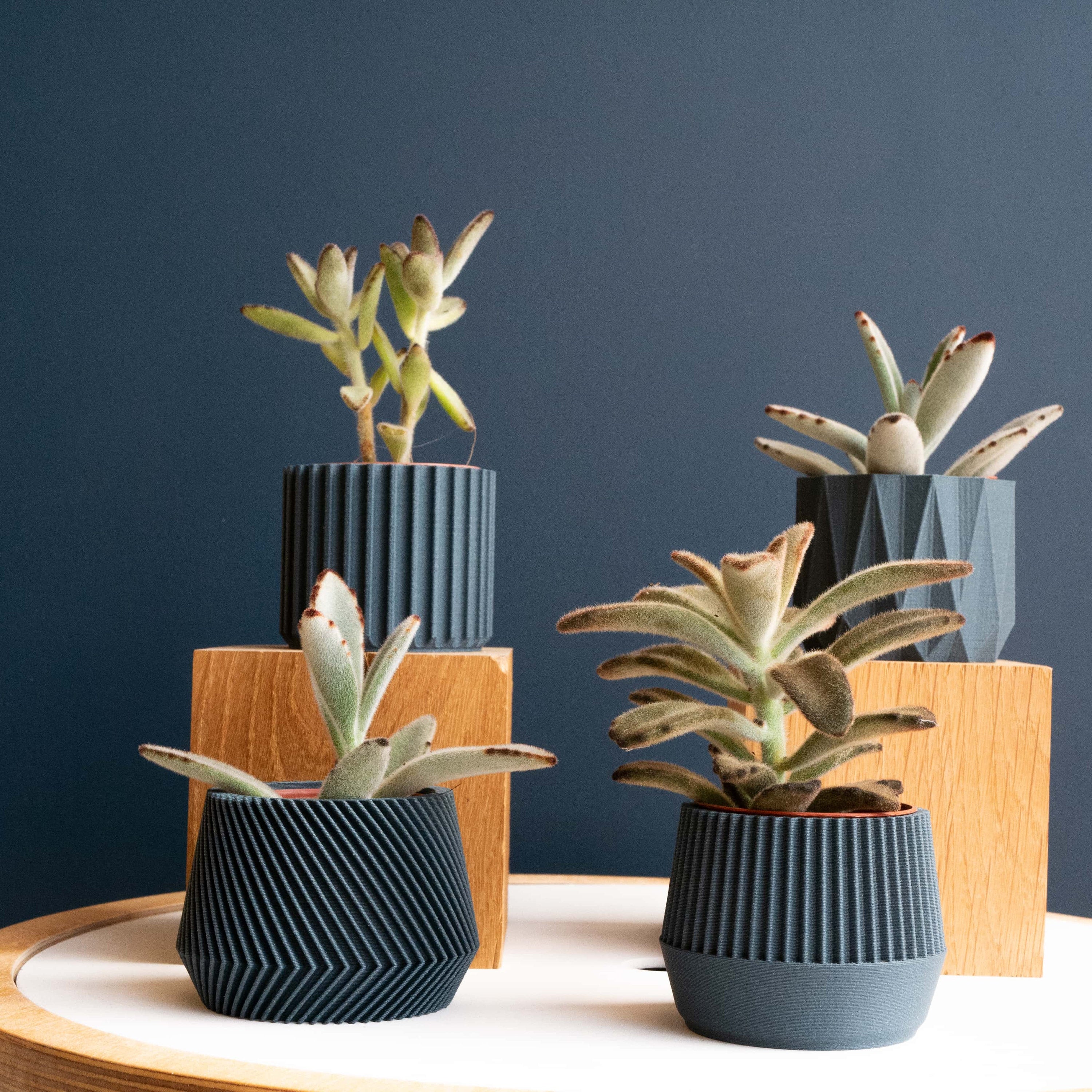 Set of 4 Small Indoor Planters - Indigo Blue - Original Planter Gift !