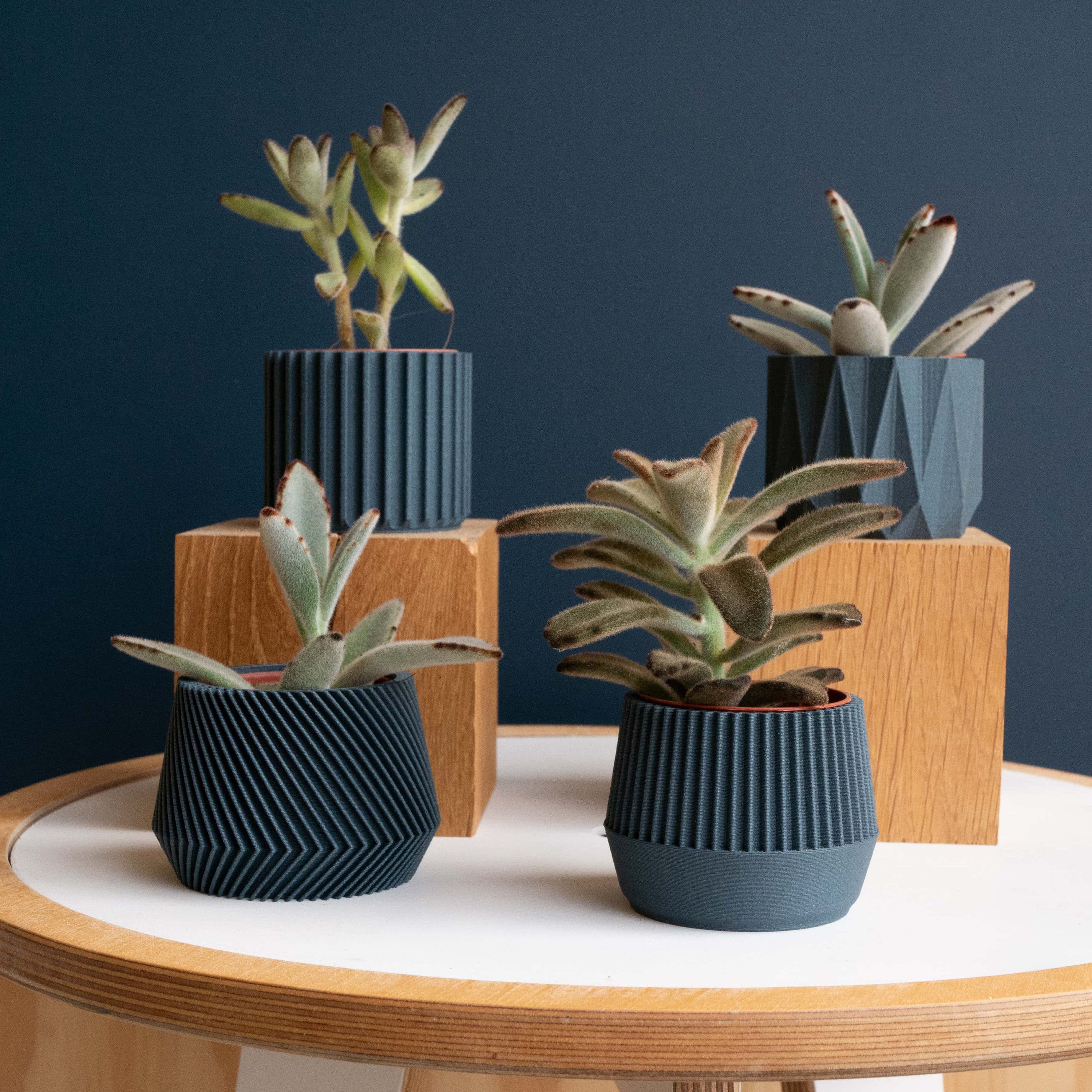 Set of 4 Small Indoor Planters - Indigo Blue - Original Planter Gift !