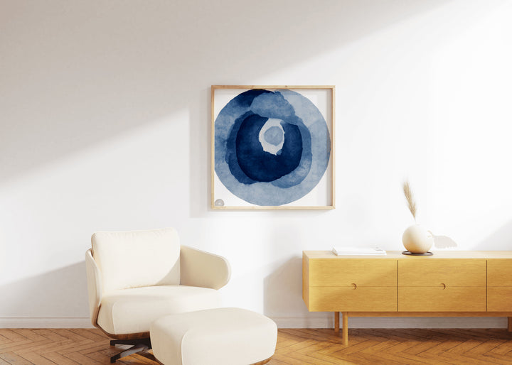 ABSTRACT EYE (Fine Art Print) | Indigo Watercolor Poster | Circles Wall Art | Minimalistic Home Print | Square Art Print