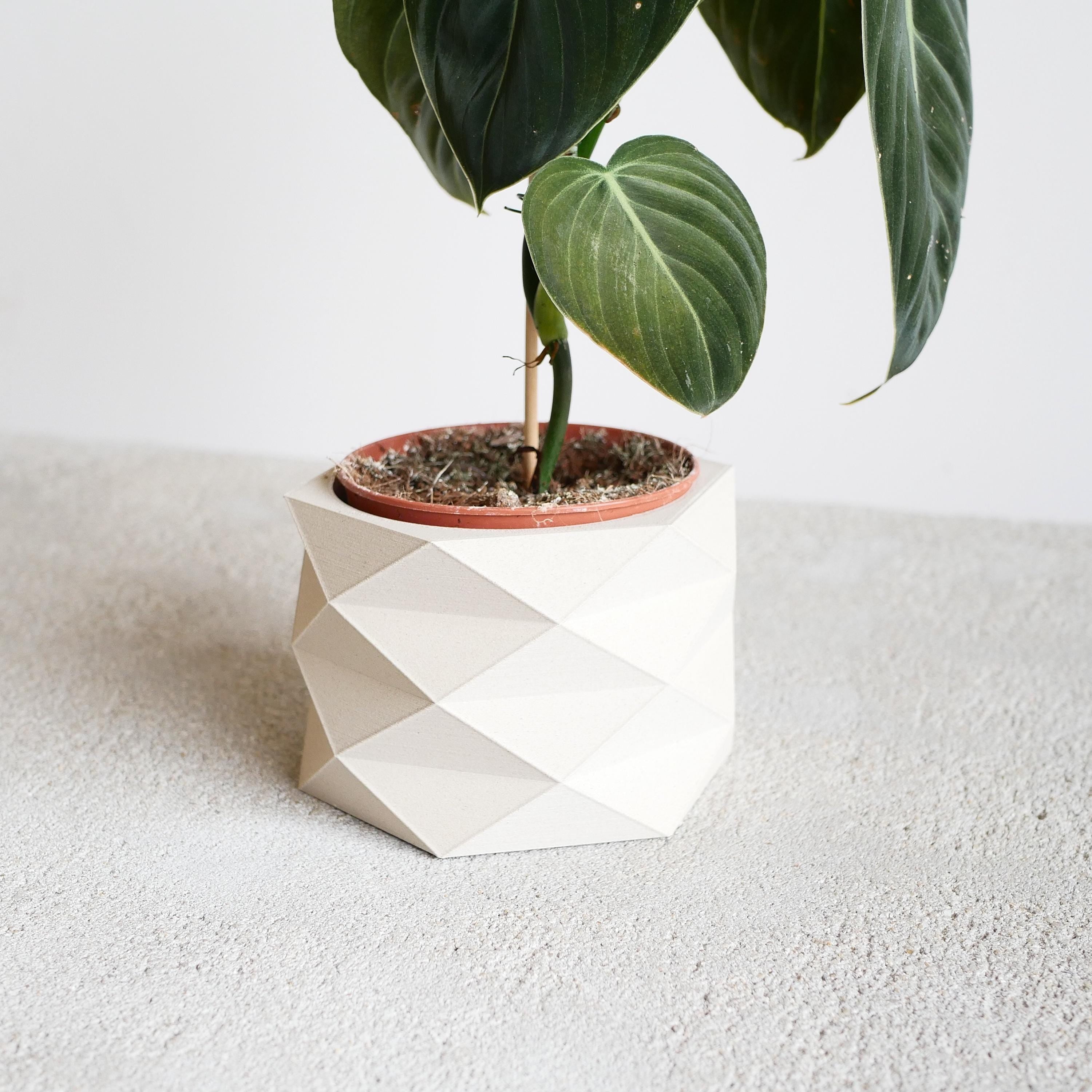 White Wooden Indoor Planter, Geometric and Minimalist Design House Plant Pot - Original Handmade Gift !